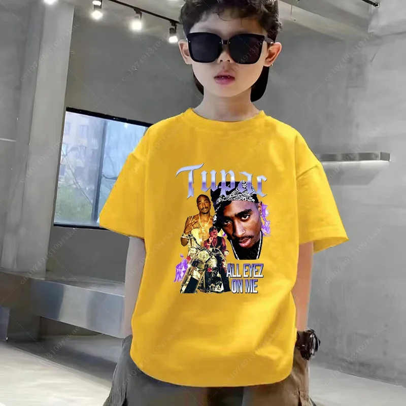thumbnail image 1 of Camiseta de algodón para niños, de Tupac 2pac, rapero, Thug Life, estilo hip hop, moda para bebés, ropa para niños y niñas, camiseta de manga corta de verano para niños, 1 of 5