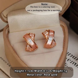 Rose Gold Intersect Shell Zircon Mini Metal Earrings - Fashionable Luxury Jewelry Accessory (ROSE GOLD COLOR)