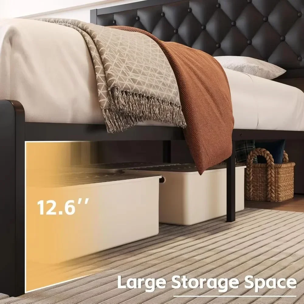 Bed Frame with Headboard PU Leather Upholstered Bed Frame Platform,All Metal Slats Support Platform Bed Frame with Storage 5