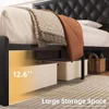 Bed Frame with Headboard PU Leather Upholstered Bed Frame Platform,All Metal Slats Support Platform Bed Frame with Storage 5