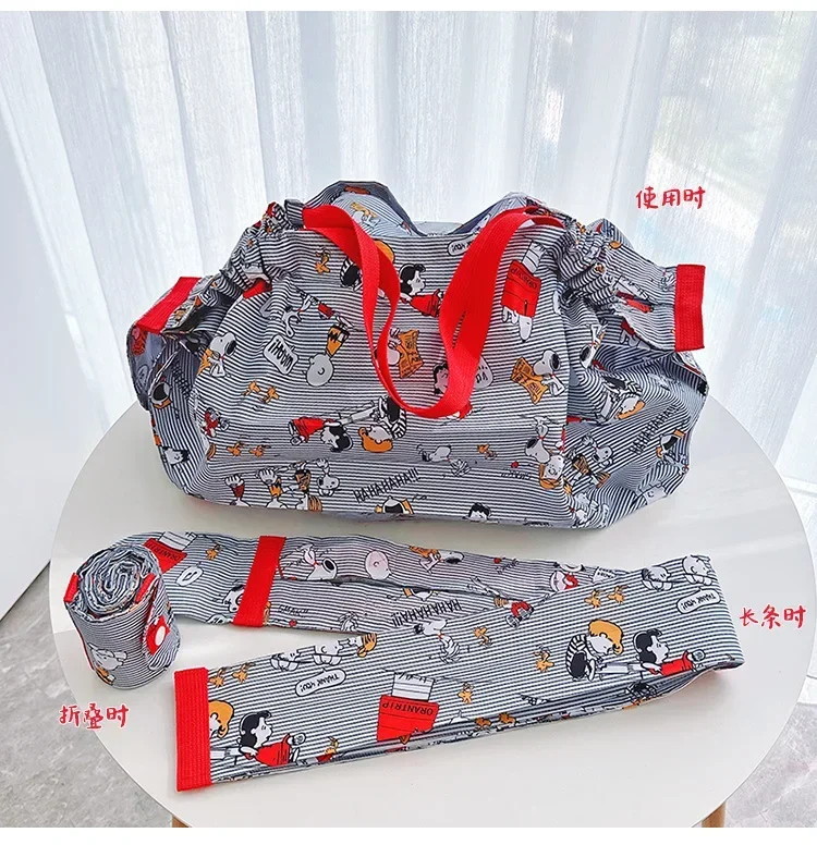 Snoopy Japanese Folding Shopping Bag One Shoulder Women's Fashion Cartoon Environmental Cloth Bag Portable Waterproof Travel 5