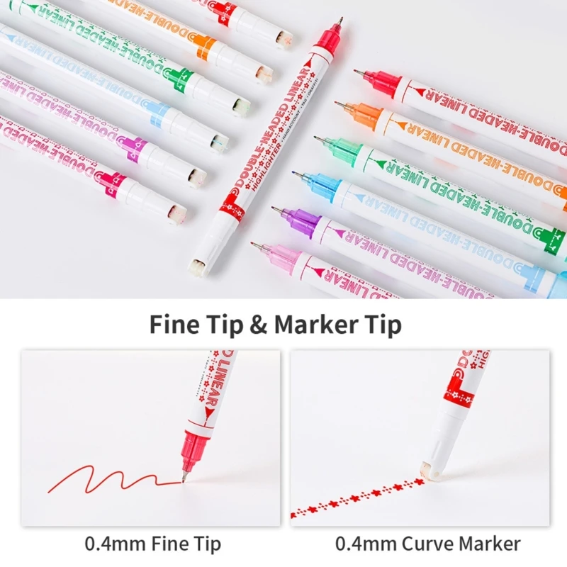 Colored Pen for Note Taking,Dual Tip Markers with 6Curve&6Color Fine Line