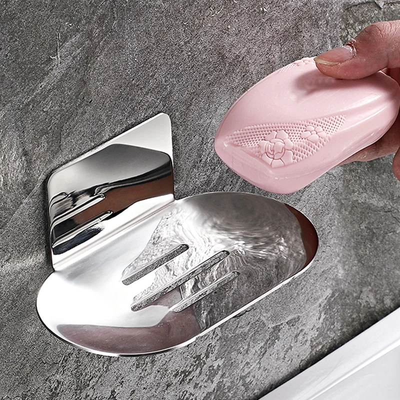 Stainless Steel Shower Soap Holder Free Punching Wall Mounted Soap Dish Bathroom Soap Tray Shampoo Racks Shelves Organizers 2