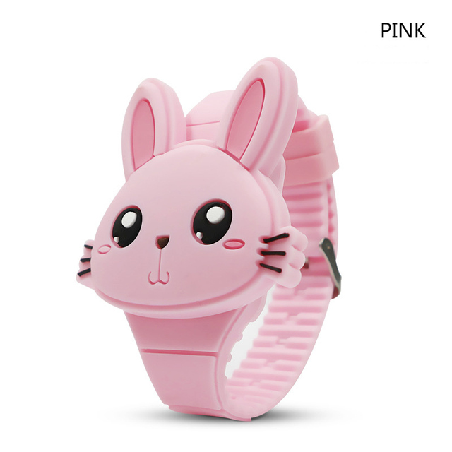 Rabbit Girls Watches with Bracelet Flip Cover Rubber Led Digital Kids Watch Child Clock Relogio Infantil Menino