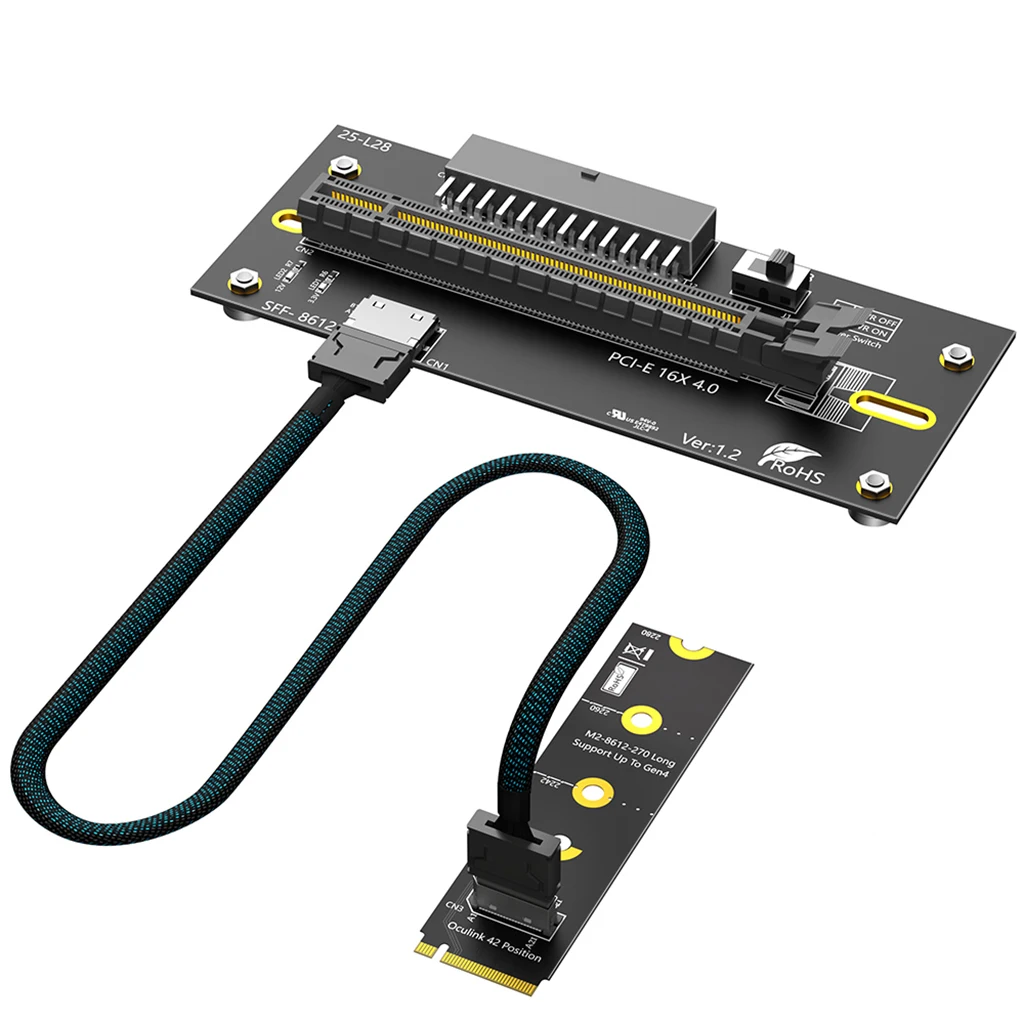 M.2 M-Key 2230/2280 zu PCIe 4.0 X16 mit Oculink SFF-8612/8611 Verlängerungskabel als externe Grafikkarte PWR ATX 6PIN/ATX 24PIN – Detail 23
