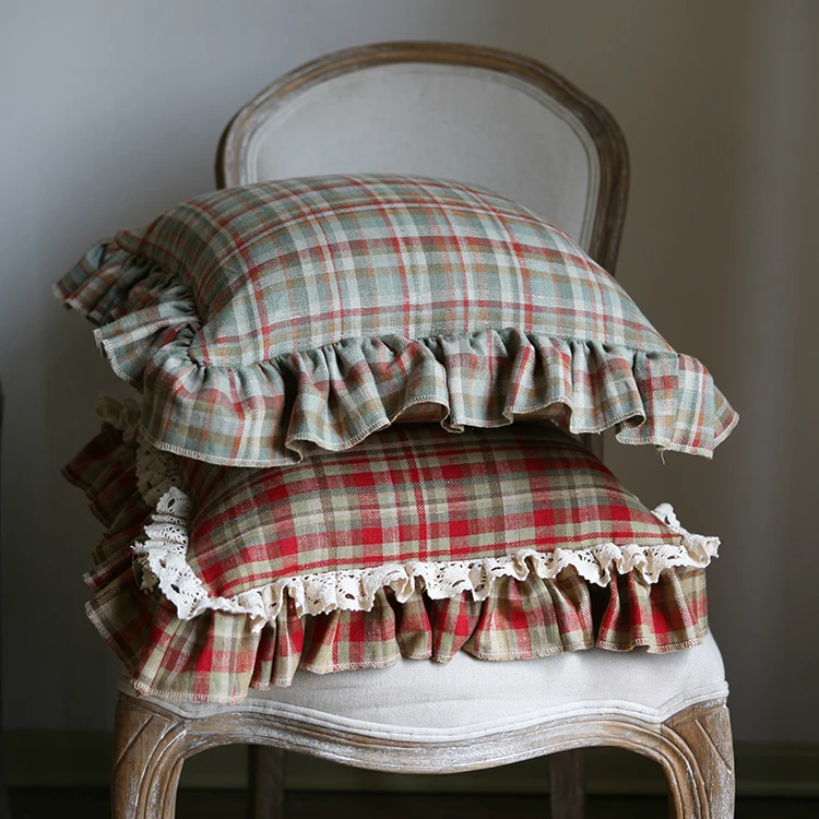

Linen Cotton Ruffle Lattice Pillow Case Cushion Cover Nordic Style Korean Pastoral American Sofa Decoration 45x45cm Pillowcase
