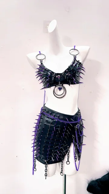 Strappy Purple Spike Top and Skirt Set 6