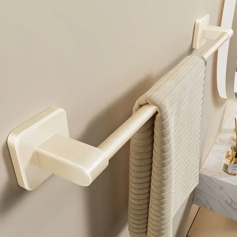 Milk white towel rack, bathroom free punching, bathroom rack, shelf, wall-mounted toilet, toilet towel hanging rod, single rod.