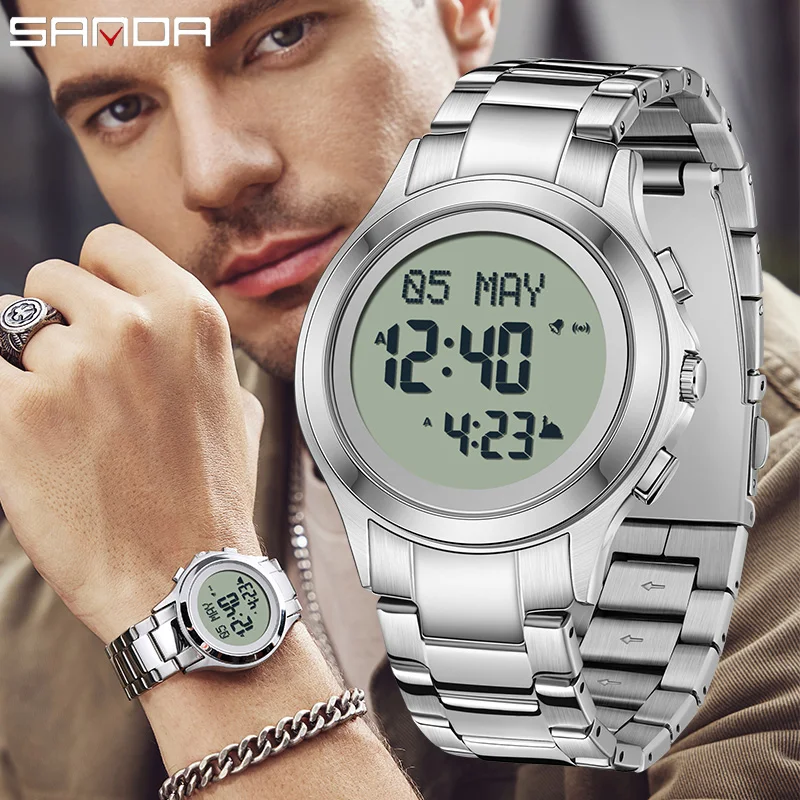 

SANDA 6169 Men Electronic Watches Round Square Fashion Luminous Stainless Steel Strap Arabic Tidal Worship Male Wrist Watch