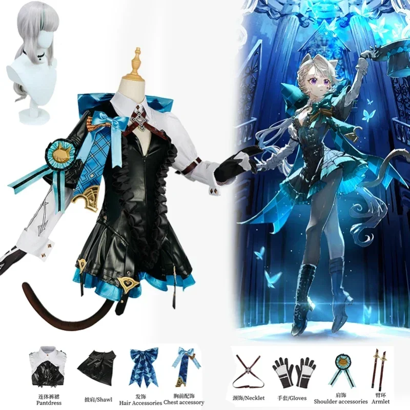 

Lynette cosplay Wig Full Set costume Magician Assistant Carnival Uniform clothes Halloween Women Dress