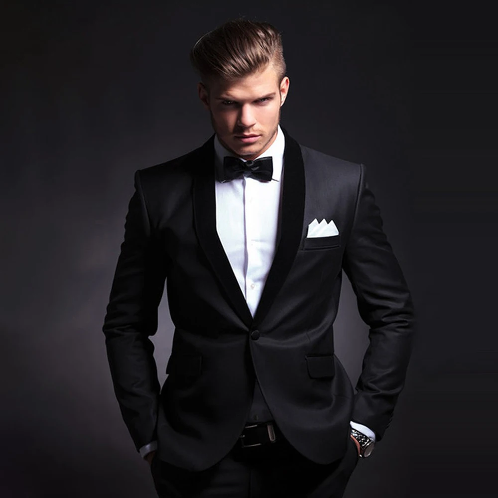 Men Suits 2 Piece Slim Fashion Shawl Lapel Single Button Smart Casual Wedding Groom Tuxedo Male Suit Blazer Pants mens suit