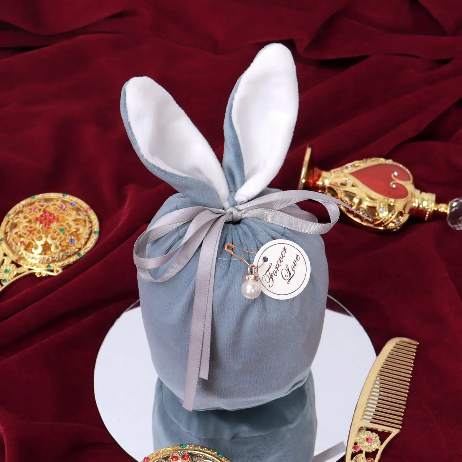 Velvet Easter Bags Bunny Gift Packing Bags Rabbit Candy Bags Wedding Birthday Party Decoration Jewelry Organizer 2022 Easter