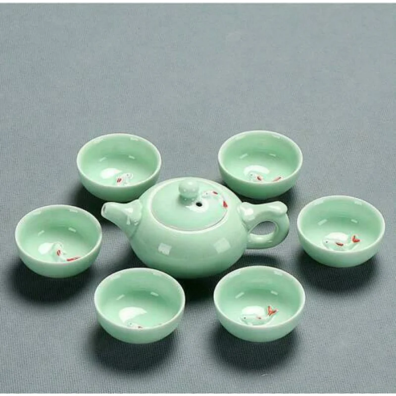 

Ceramic 3D Koi Fish Kung Fu Matcha Tea Ceremony Cup Teapot Set 7pcs