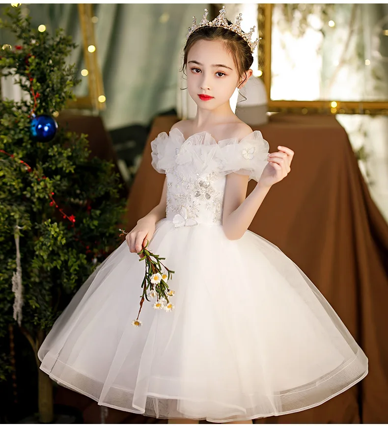 

Girls Dress Elegant Off Shoulder Princess Children Party Dress Wedding Gown Kids Dresses for Girls Birthday Party Dress Vestido