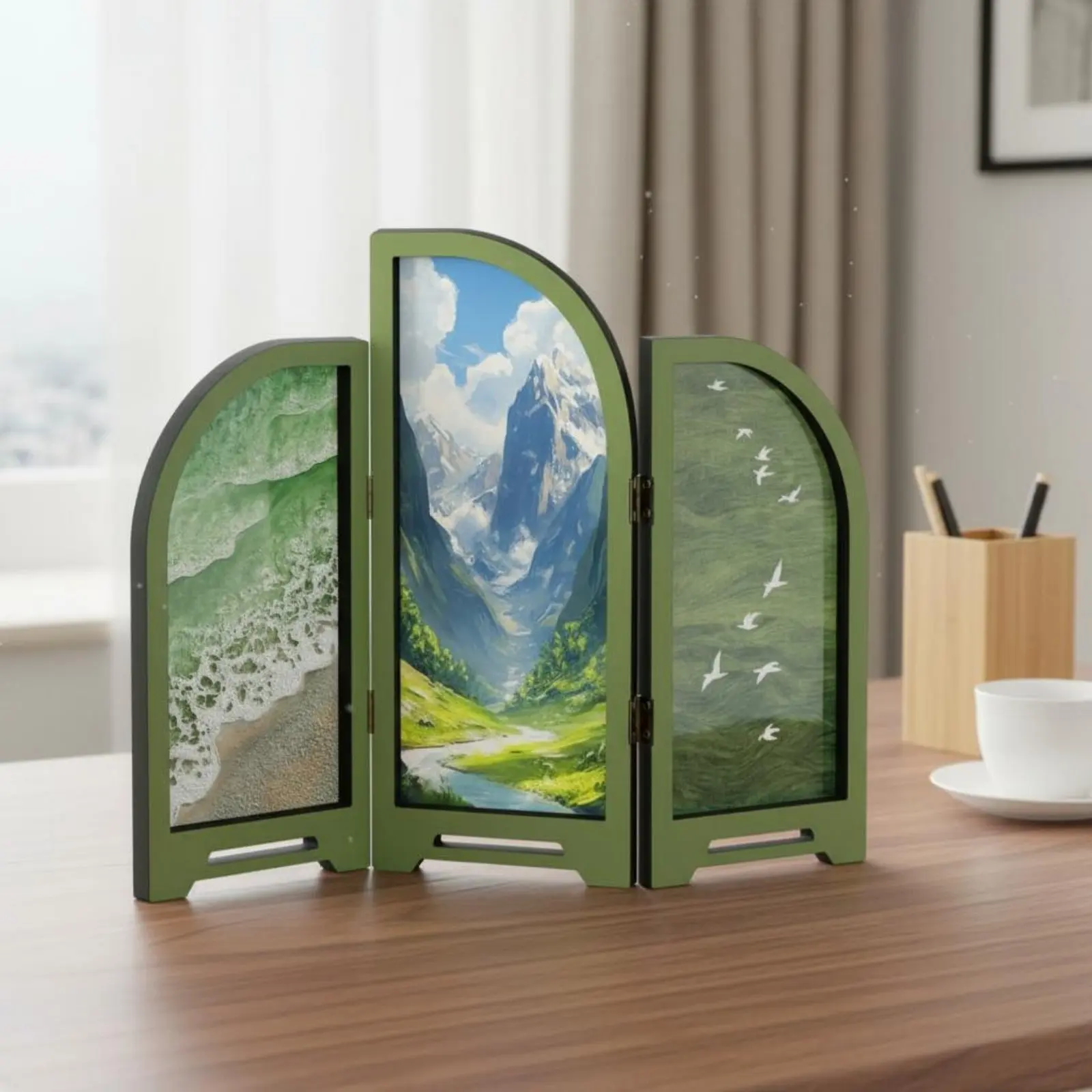 중국 디자인 책상 장식품 선물 상자 포장 데스크탑 접이식 스크린 미니 접이식 스크린 3D 아크릴 데스크 스탠드 경량