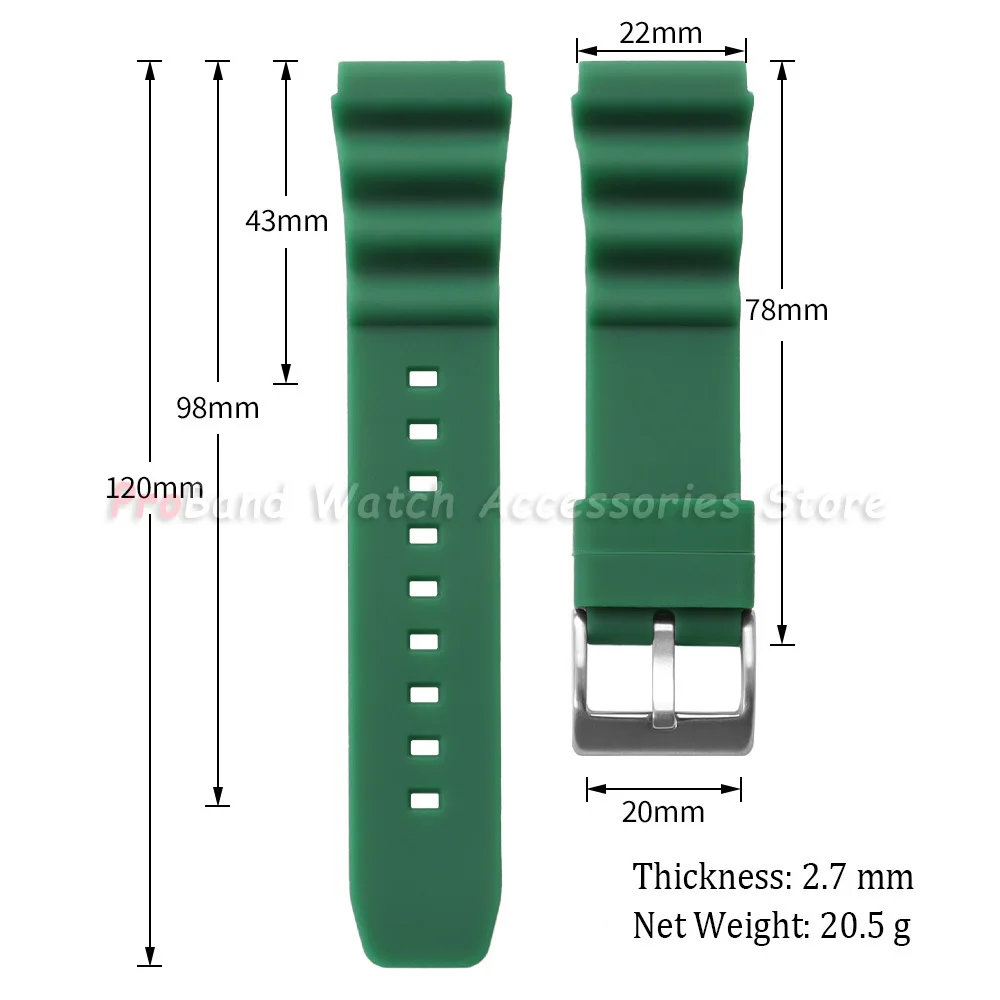 Silicone Waterproof Diving Watch Band - 20mm/22mm Sports Strap