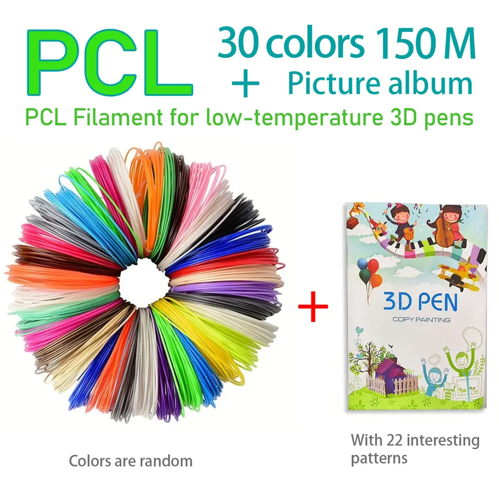 Bolígrafo de impresión 3D Filamento PCL 1,75 mm Juego multicolor con álbum de dibujo creativo Universal 60-100 ℃ Para material de línea de pincel de bolígrafo 3D