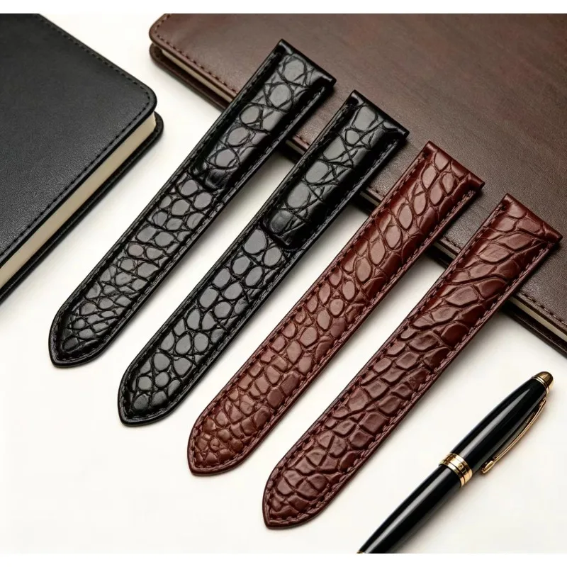 Alligator Leather Watch Strap - Genuine Black or Brown Bands