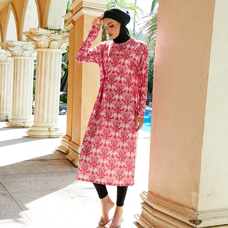 Muslim Hijab Swimsuit Blue Print Long Dress Full Cover Up Abaya Dubai Burkini Femme Musulmane Modest