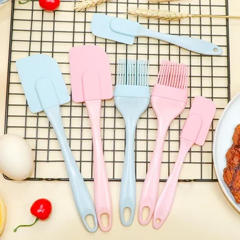 3pcs/set Cream Scraper DIY Blue Bread Cake Butter Spatula Mixer Pink Oil Brush Kitchen Baking Tool Silicone Spatula Non-stick