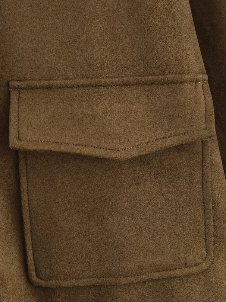 2026 Spring Autumn Women Single Breasted Oversized Suede Shirt Coats Casual Pocket Decoration Lapel Loose Jacket Female