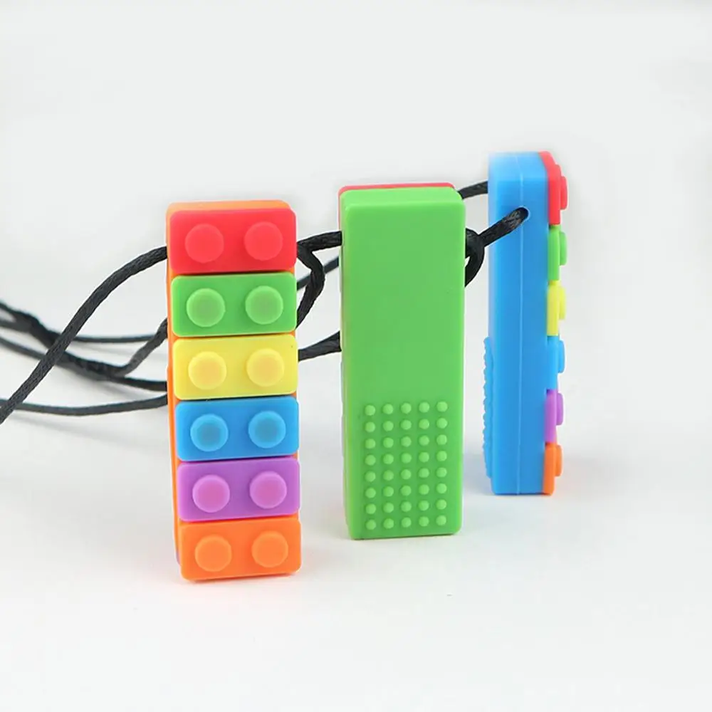 Fidget Toys Anti Stress Toys Sensory Chew Necklace Brick Chewy Kids Silicone Biting Pencil Topper Teether Toy Silicone teether for Baby children with autism