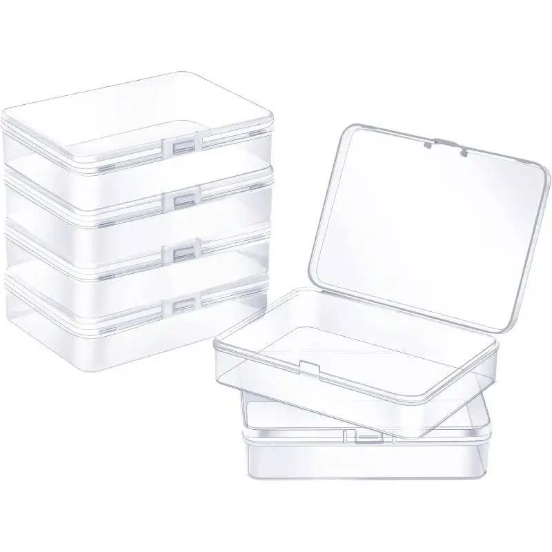 5pcsSmallPlasticContainerswithHingedLidsRectangleClearStorage