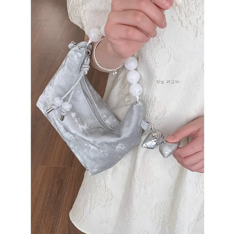 Xiuya Fashion Beading Handbags for Women Elegant Chinese Style Aesthetic Shoulder Bag Soft Cute Trend 2024 Female Crossbody Bag