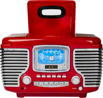 Retro AM/FM Alarm Clock Radio with CD Player and Bluetooth Speakers in Red 6