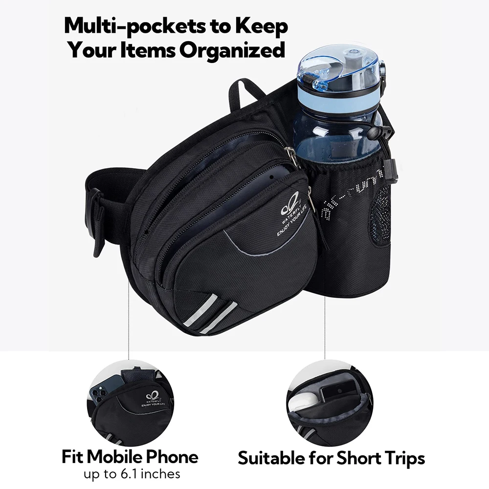 WATERFLY-Hiking Waist Bag for Men and Women, Bottle Not Included, Fanny Pack with Stable Water Bottle Holder, Unisex, Adult