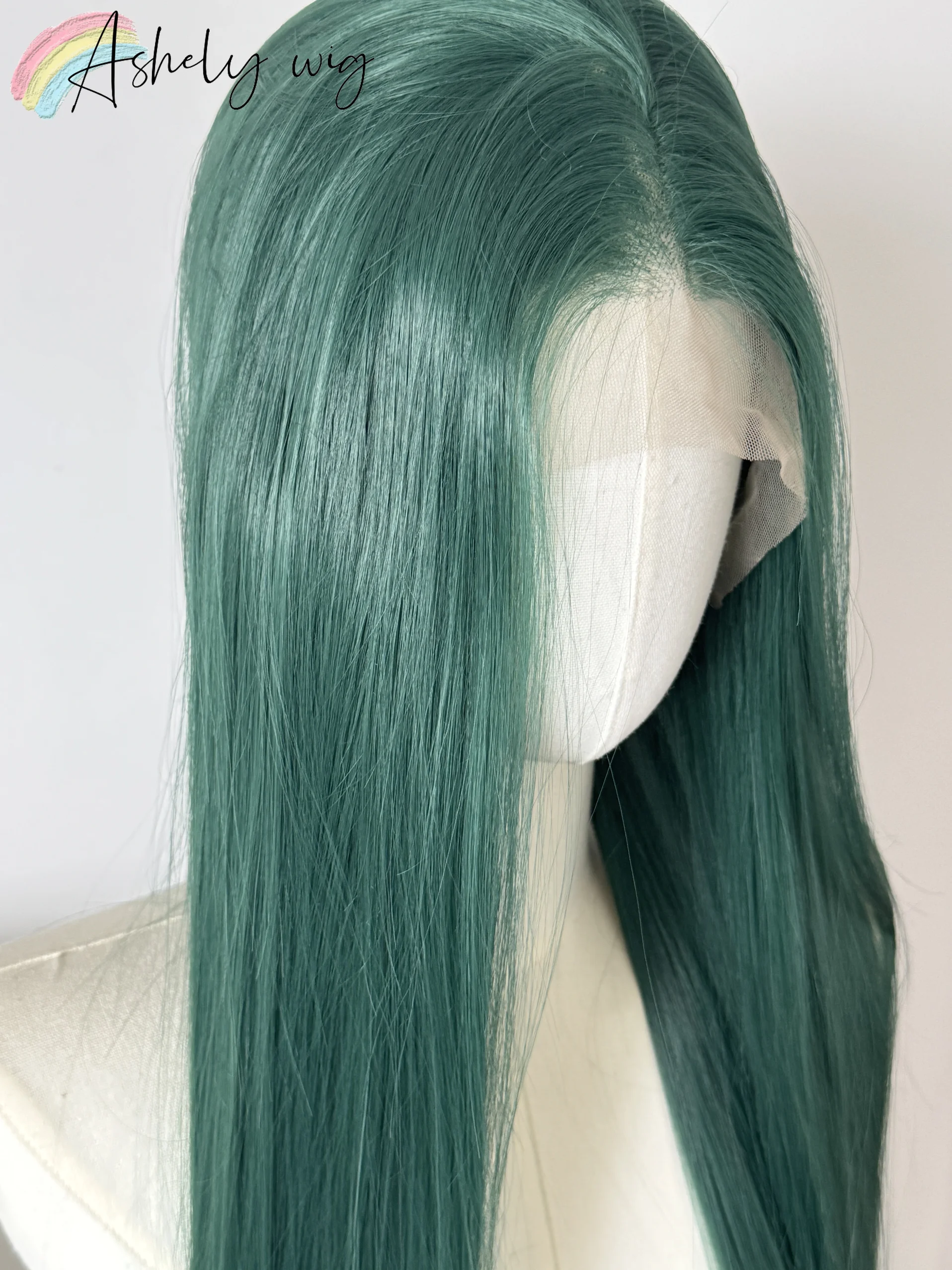 Green Wig 13*4 Lace Front Wig for Cosplay Long Straight Hair Wig High Temperature Fibers Synthetic Lace Wigs for Party Daily Use