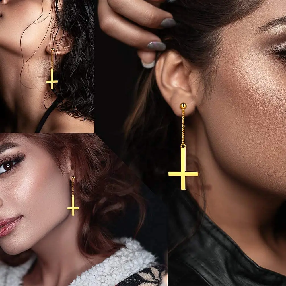 Stainless Steel Inverted Cross Stud Earrings