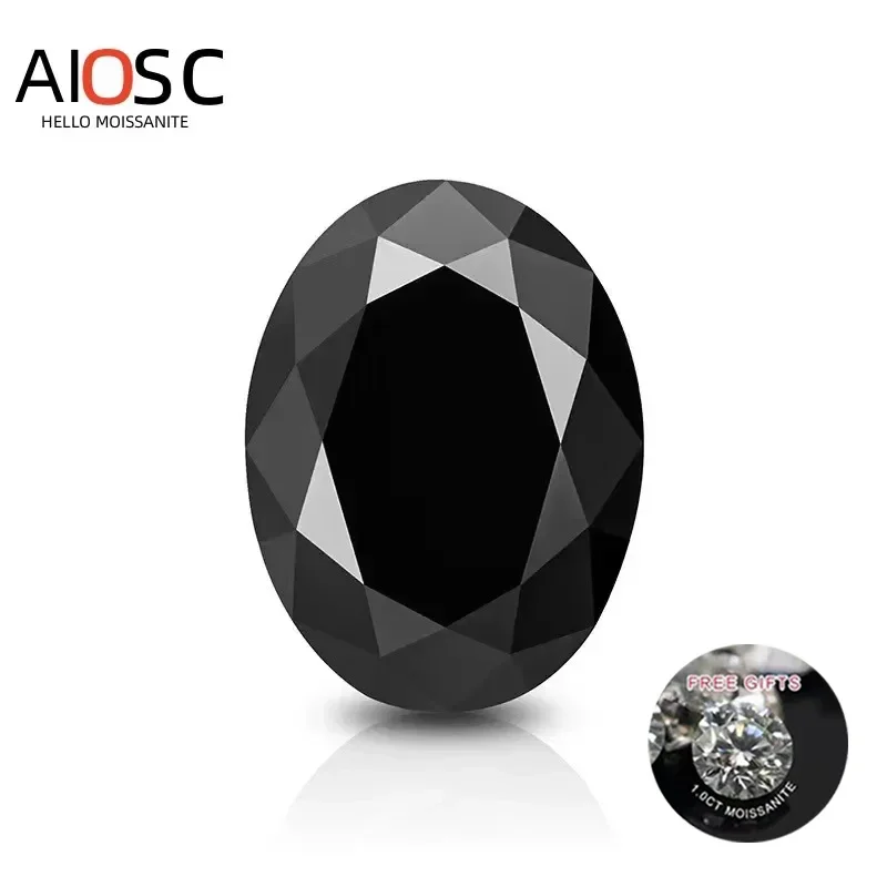 AIOSC Oval Cut Loose Moissanite Diamond Black Color 0.3ct To 8.0ct Stone Grade with GRA Pass Diamond Tester Lab Beads Jewelry