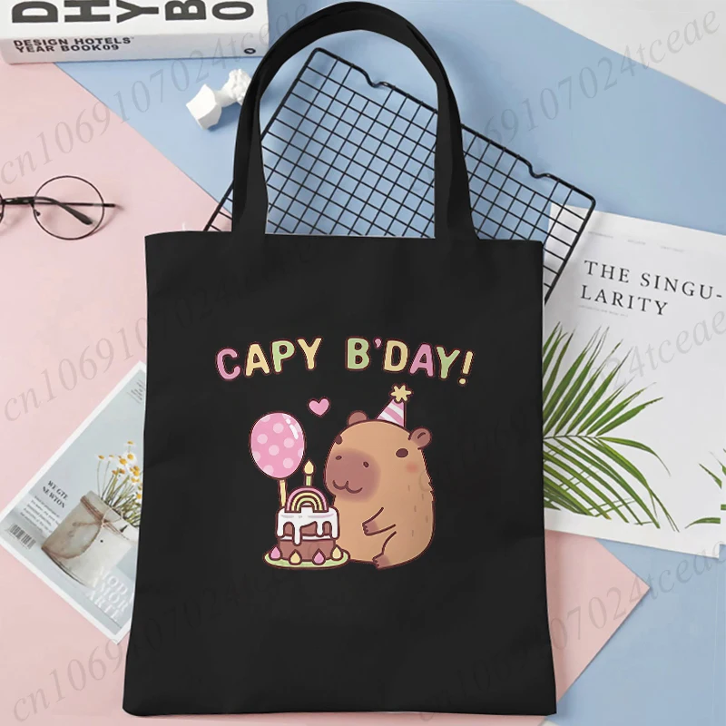 Capybara Ramen Graphics Women Handbags Harajuku Shoulder Bag Fashion Capybara Birthday Cartoon Tote Shopping Bag Kids Side