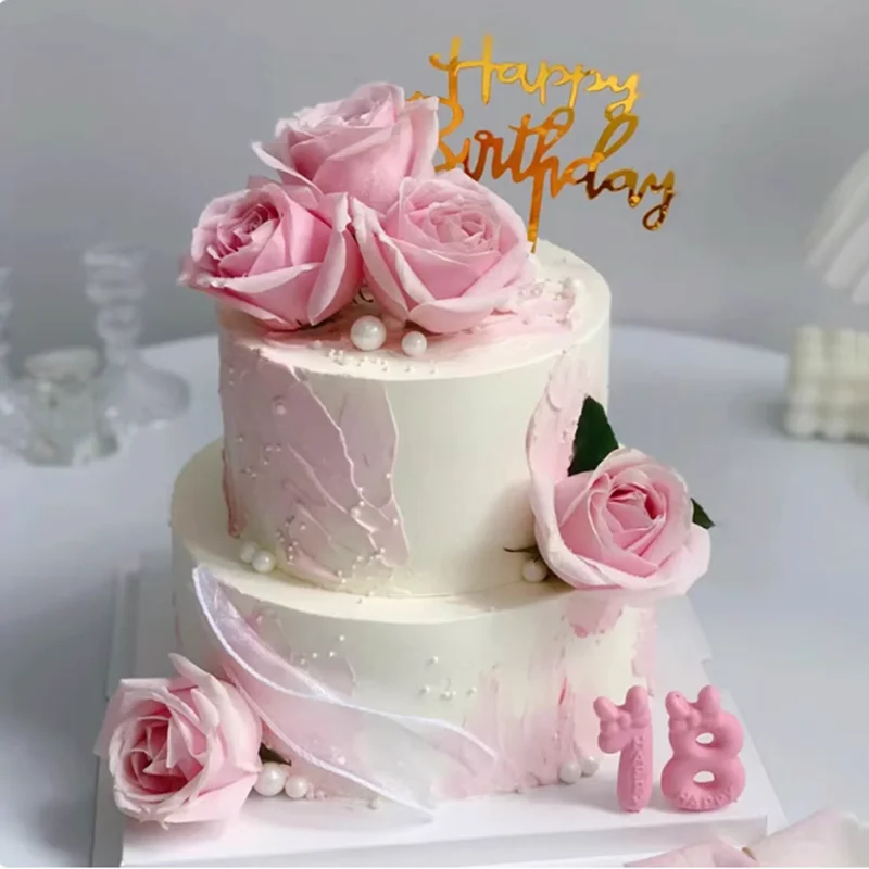 Double Layer Silicone Foam Simulation Cake Model, 6/8-inch Fake Birthday Cake Window Display Sample, Dessert Table Decoration