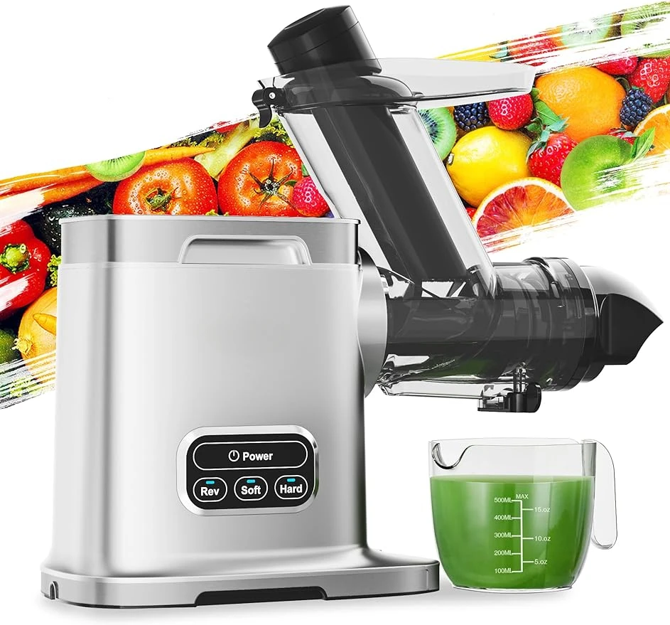 

Cold Press Juicer Machines, 3.6 Inch Wide Chute, Large Capacity, High Juice Yield, 2 Masticating Juicer Modes