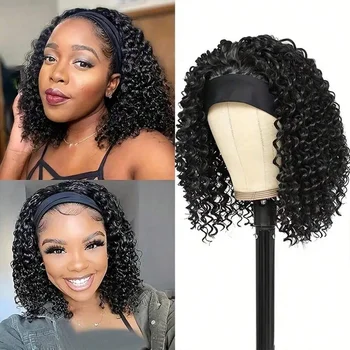 Headband Wig Human Hair Headband Half Wigs Human Hair Brazilian Glueless Human Hair Wigs None Lace Front Wigs Deep Wave