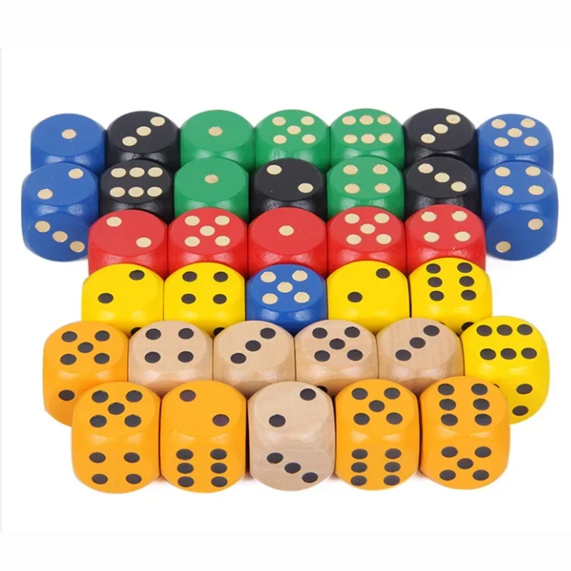 10 pcs/set 25mm Point Cubes Round Coener Dice Set Wooden 6 Sided Colorful Point Dice Board Game Accessory