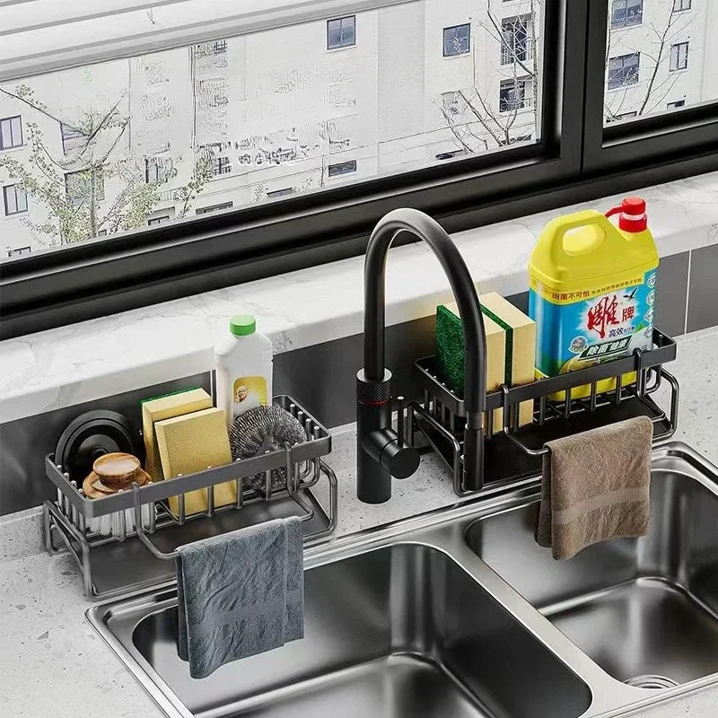 Kitchen Storage Rack Rag Storage Drainage Shelf Spice Sink Drainage dish drying rack Carbon steel Kitchen Accessories