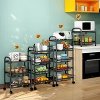 Kitchen with Wheel Storage Rack Floor Standing Multi-storey Shelf Multifunctional Microwave Oven Vegetable Basket Storage Rack 2