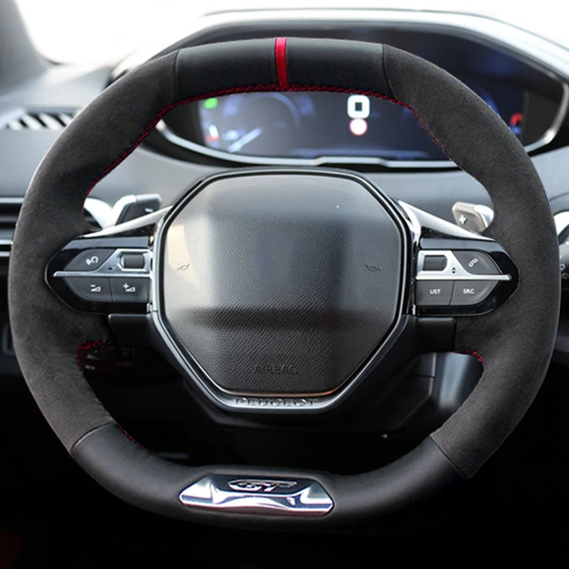 맞춤형 자동차 핸들 커버 미끄럼 방지 스웨이드 브레이드, 푸조 E-208 2020 508 208 2019 2020 3008 4008 5008 2016-2019 