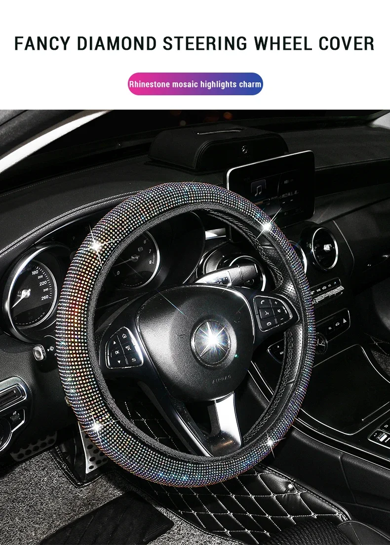 High Fashion Kristall Auto Lenkrad abdeckung 38cm atmungsaktive Anti-Rutsch-Pu Strass Auto Dekoration Diamant Autoteile – Detail 2