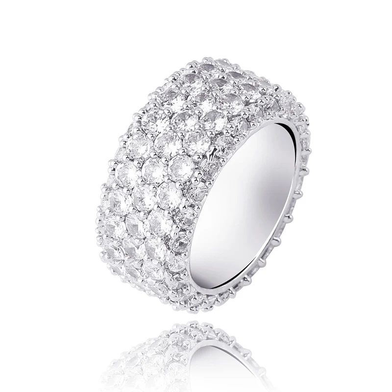 

S925 Sterling Silver 3A+ Cubic Zirconia Ring for Women Men Hip Hop Bling Iced Out 3 Rows CZ Rings Male Rapper Jewelry