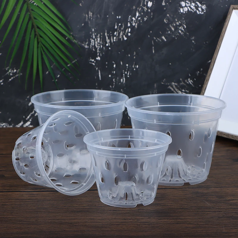 1Pc Flowerpot Garden Planter Drainage Pots with Holes Transparent Orchid Baskets Plastic Breathable Flower Pots Accessories