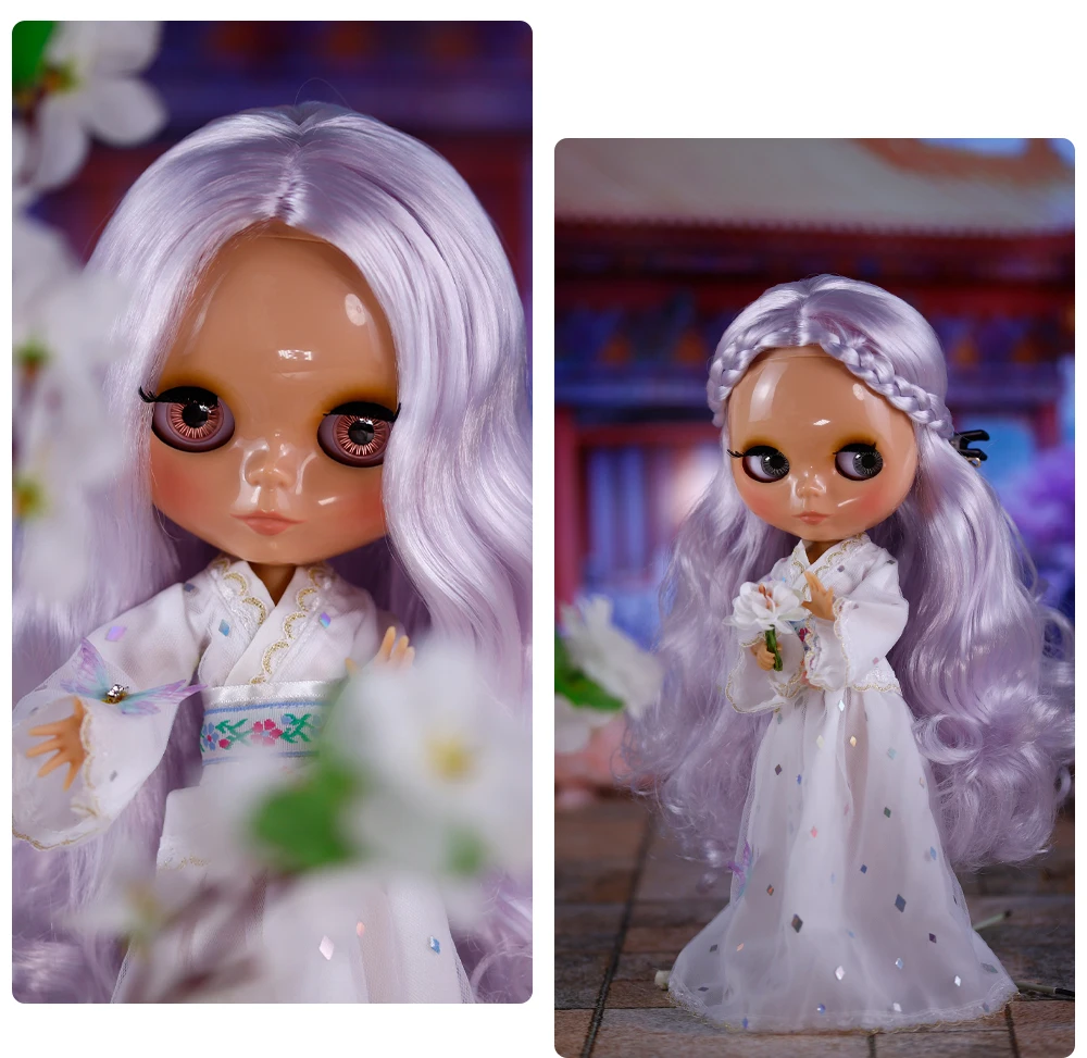 Sienna – Premium Custom Neo Blythe Doll with Purple Hair, Tan Skin & Shiny Cute Face 14