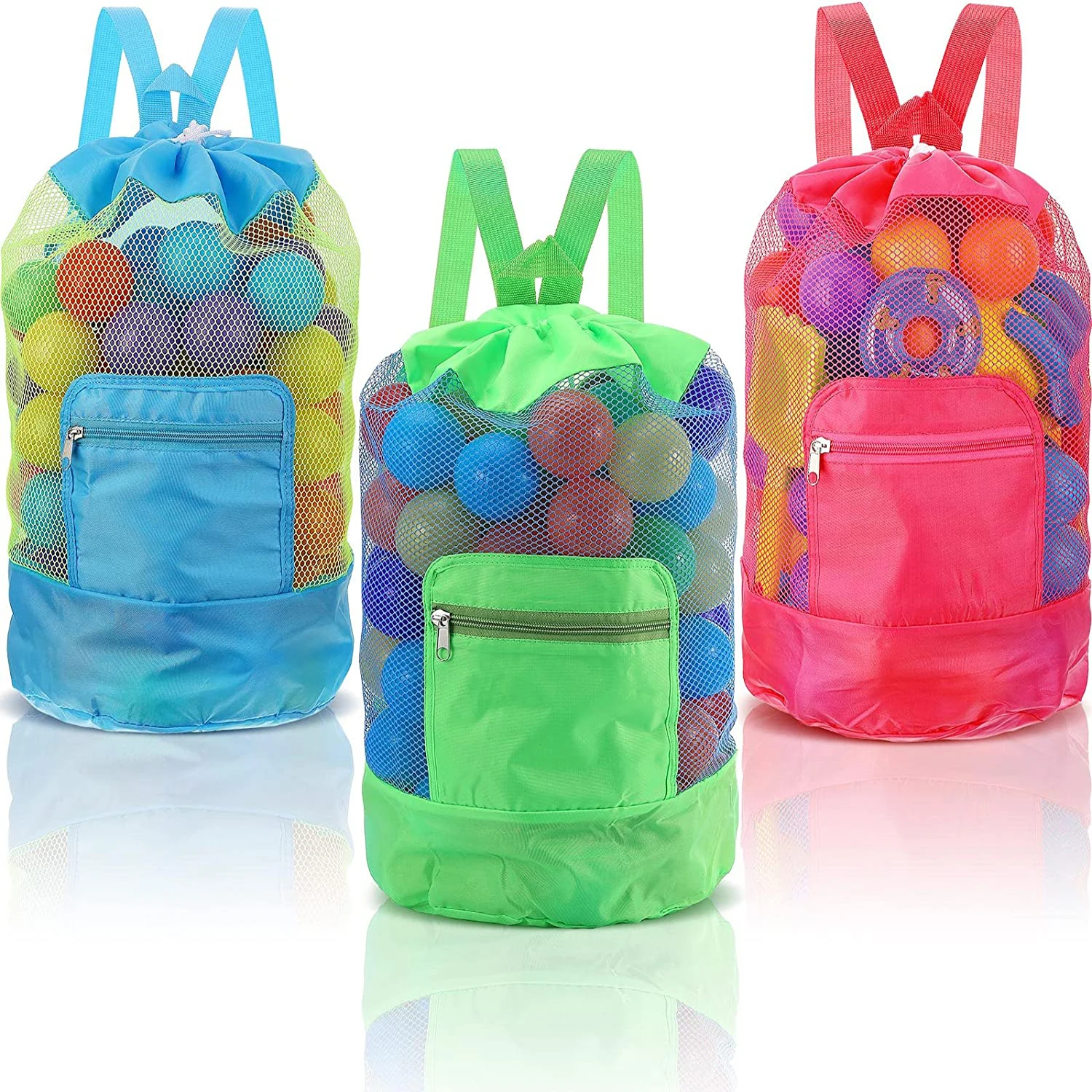 

Beach Storage Pouch Bag Kids Foldable Beach Mesh Bag Large Capacity Travel Toy Shell Organizer Net Portable Storage Backpack