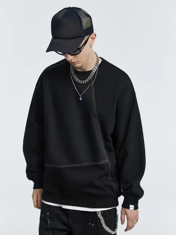 Round Neck Sweater Men's Cotton Pullover New Loose Casual Simple Spring  Autumn Top Retro Long Sleeve Geometric Pattern Jacquard