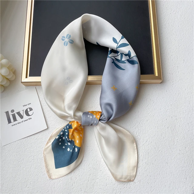 Plaid Silk Square Scarf Women Satin Shawl Wrap Hijab Female Hair Band  Wrist Luxury Headkerchief 70*70cm Echarpe 2022 Bandana FJ469-2