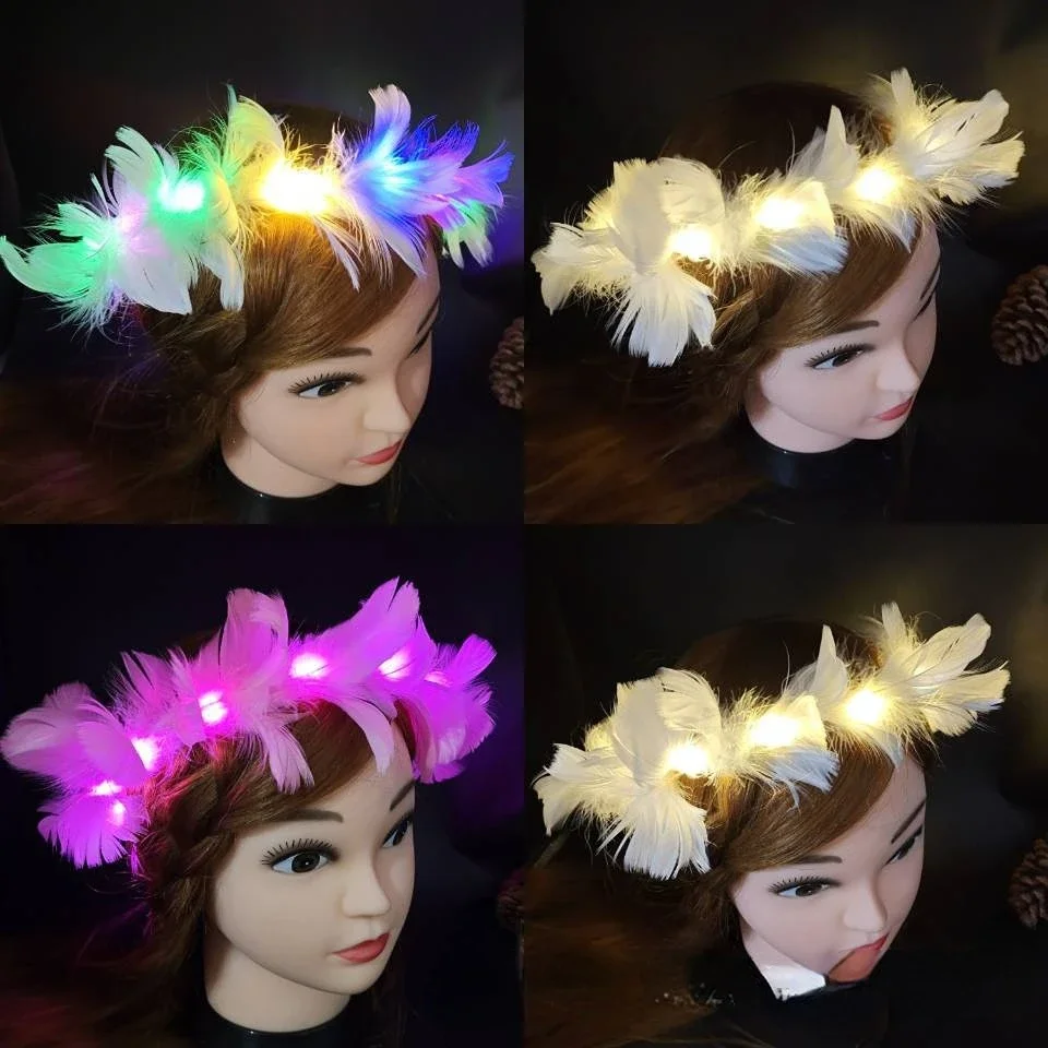 

30pcs Light Up Headband LED Feather Hairbands Luminous Party Hair Accessories for Women Girls Wedding Christmas