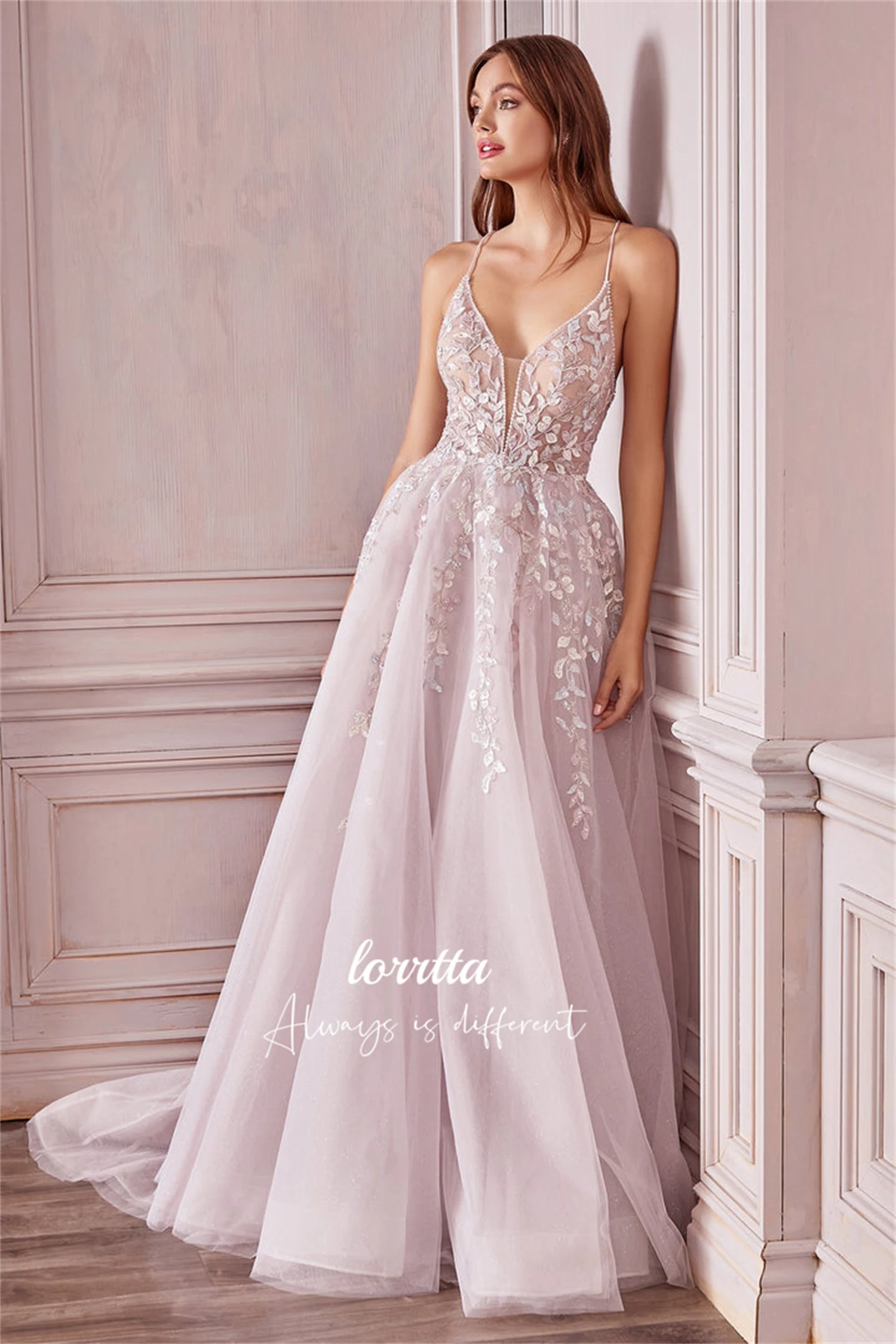 

Lorrtta Applique V-neck Mesh Graduation Gown Bridesmaid Dress Line A Luxury Evening Dresses 2024 Long Party Elegant Women Prom